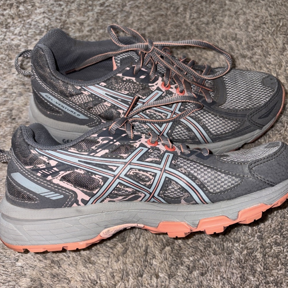 Asics Gel Venture 6 Shoes Womens Running Gray Pink Athletic Trainer Sneakers